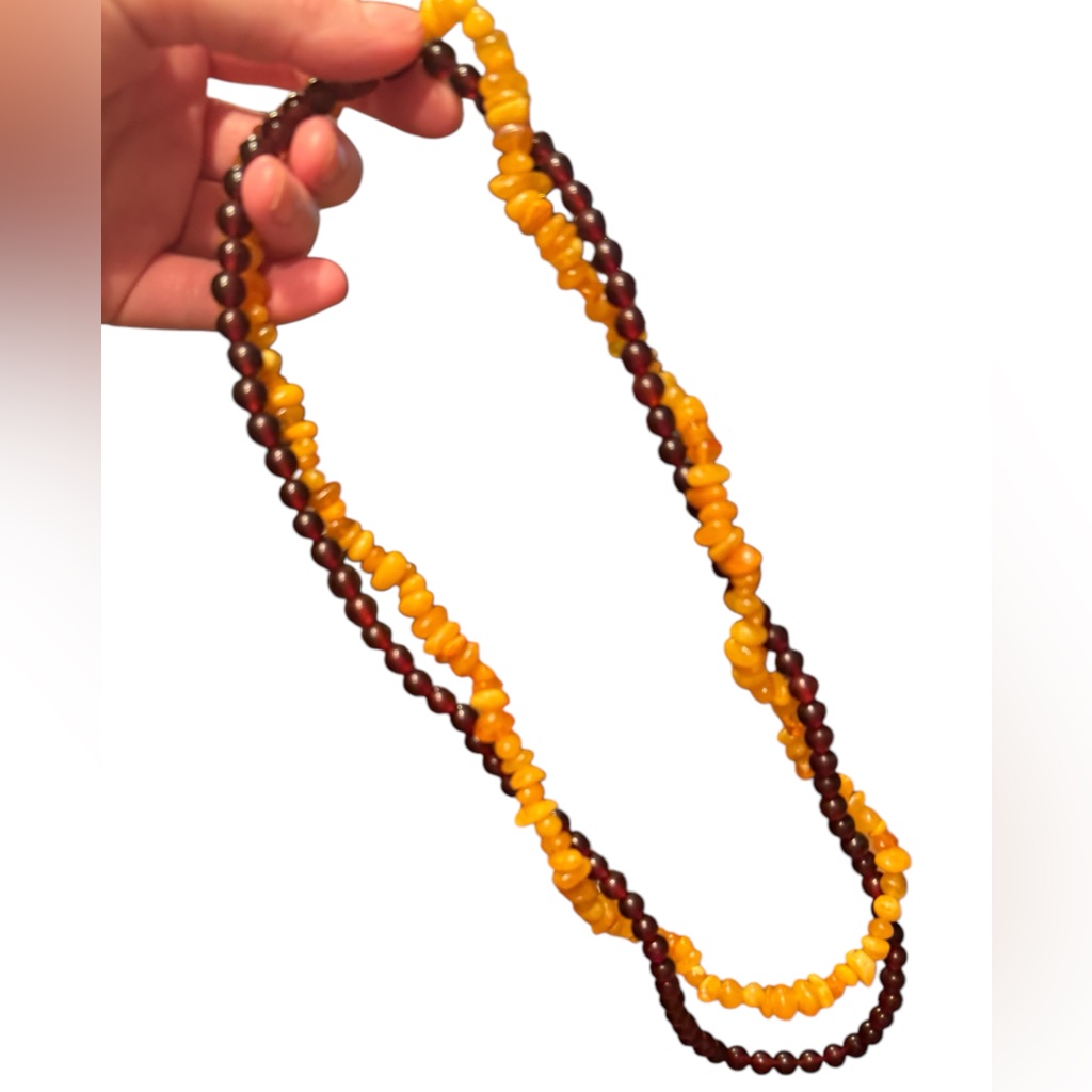Vintage Russian Baltic Honey Amber 2 Strand Beaded Necklace